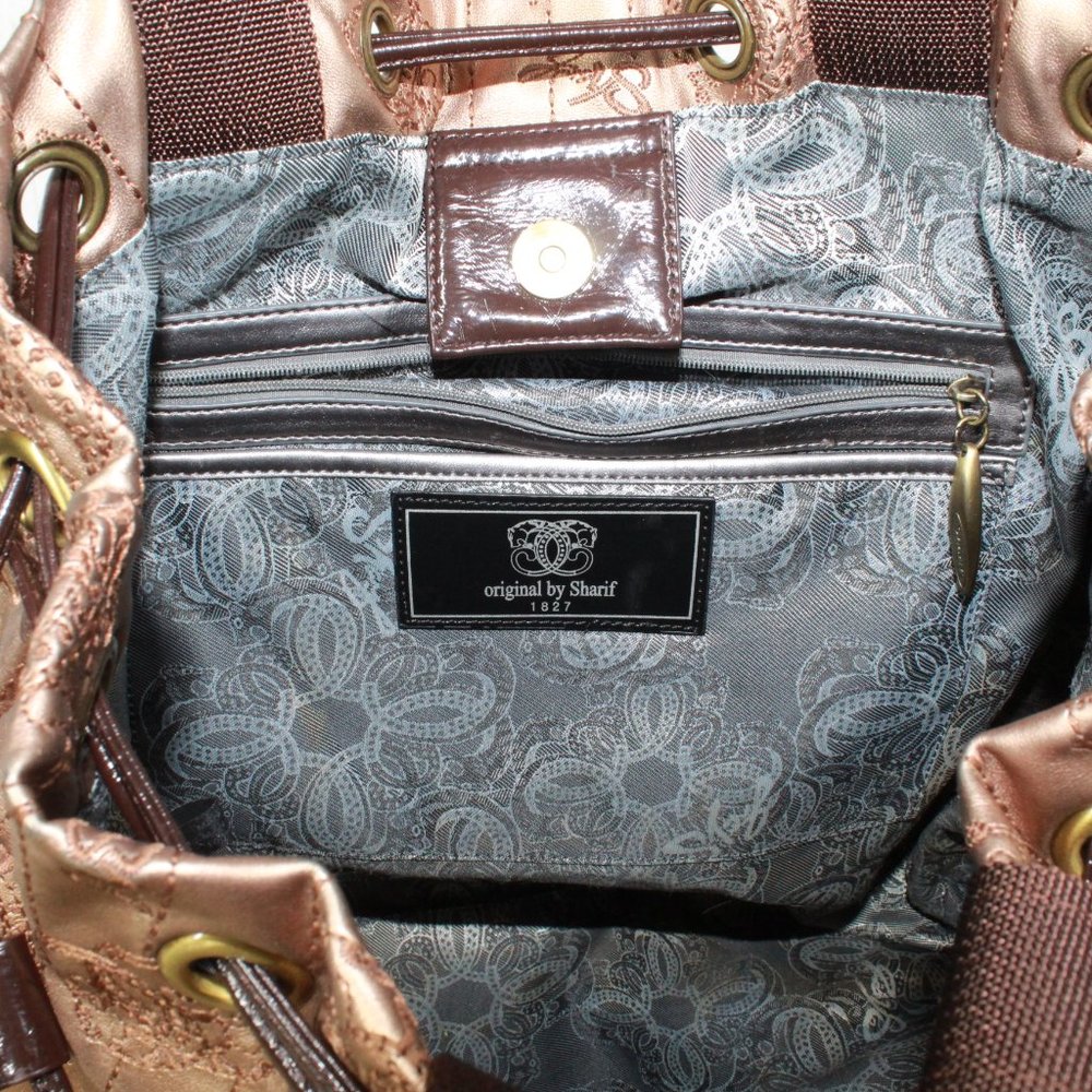 Original by Sharif Gold Vegan Leather Embroidered Drawstring Tote Shoulder Bag - Picture 9 of 13